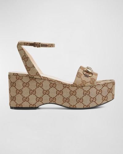 Gucci Lady Gg Canvas Bit Platform Sandals - Metallic