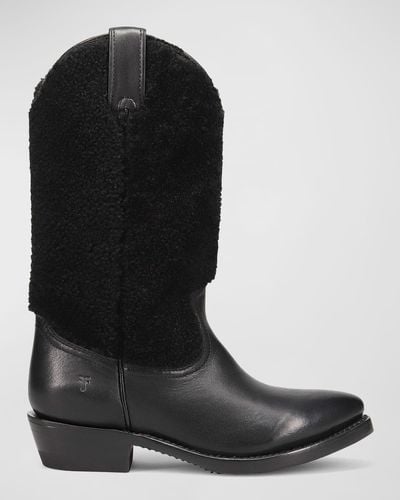 Frye Billy Leather Shearling Cowboy Boots - Black