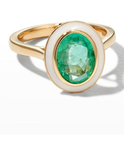Goshwara 18k Queen Oval Emerald And White Enamel Ring - Green