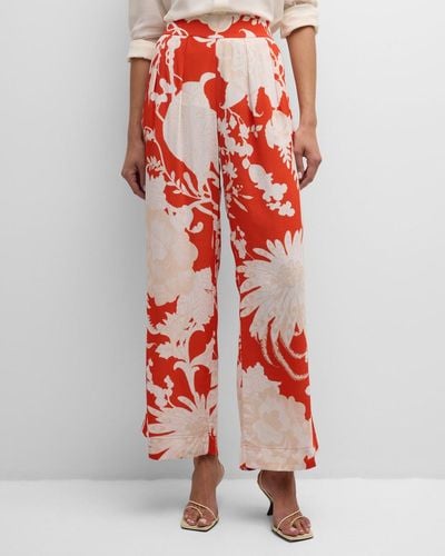 Figue Charlotte Floral-print Pleated Wide-leg Pants - Red