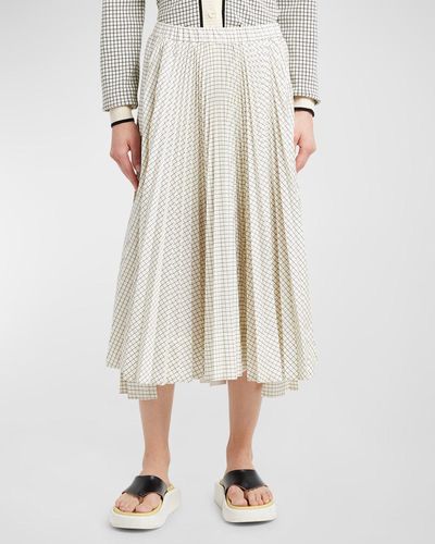 Plan C Grid-print Pleated Midi Skirt - White
