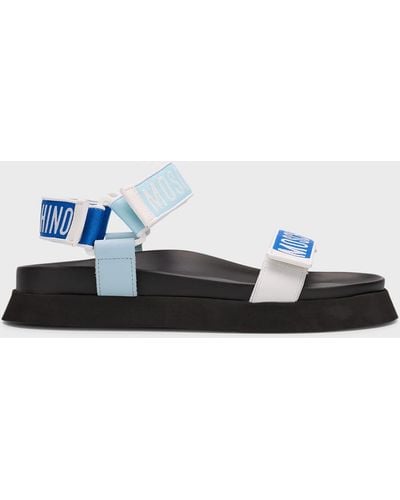Moschino Logo Grip Strap Leather Sandals - Blue