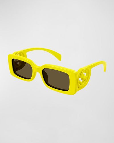 Gucci Monochrome Gg Rectangle Acetate Sunglasses - Yellow