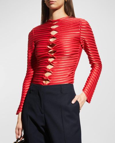 Giorgio Armani Striped Twist-Cutout Top - Red