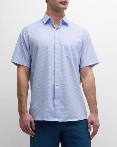 Peter Millar Wine Flight Performance Poplin Short-Sleeve Shirt - Blue