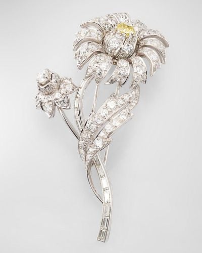NM Estate Estate Art Deco Platinum Diamond Flower Clip Pin - White