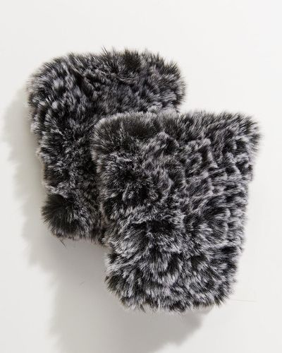 Surell Faux Fur Knitted Fingerless Mittens - Gray