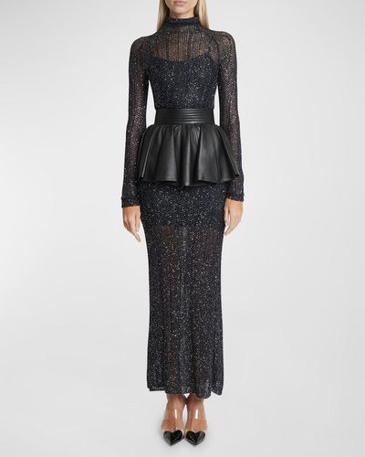 Alaïa Open-Knit Sequin Maxi Dress - Black