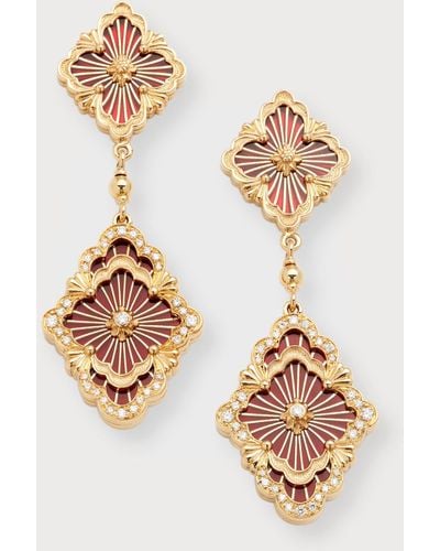 Buccellati Opera Tulle Pendant Earrings In Red Enamel With Diamonds And 18k Yellow Gold - Metallic