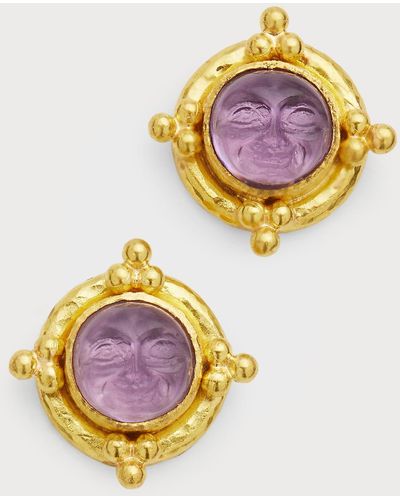Elizabeth Locke 19k Venetian Glass Intaglio Man In Moon With 4 Gold Triad Stud Earrings - Pink