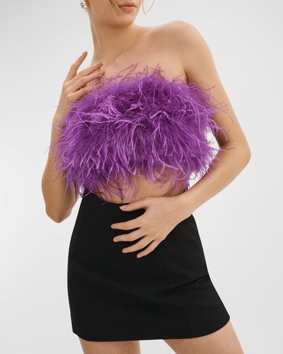 Lamarque Zaina Feather Bustier Crop Top - Purple