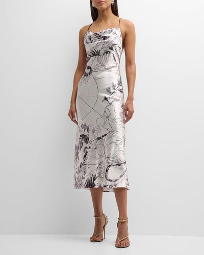 Jason Wu Cosmic Floral Print Satin Slip Dress - White