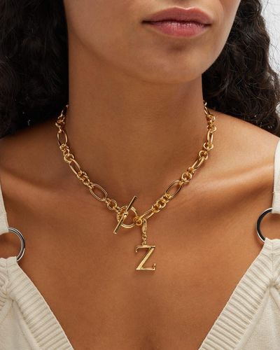 Ben-Amun Link Brass Chain Necklace With Initial Charm - Brown