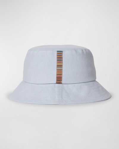 Paul Smith Linen Bucket Hat With Stripe Trim - Blue