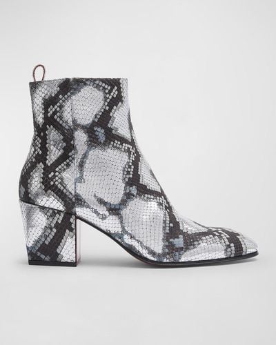 Christian Louboutin Rosalio Snake-Print Calfskin Ankle Boots - Metallic