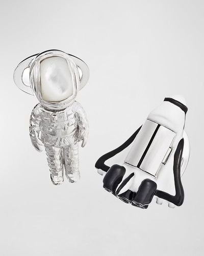 Jan Leslie Shuttle & Astronaut Sterling Silver/gemstone Cufflinks - Metallic