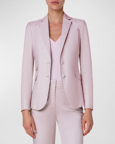 Akris Punto Cotton Stretch Single-Breasted Blazer Jacket - Pink