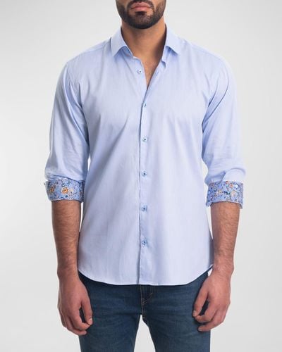 Jared Lang Solid Button-Down Shirt With Floral Cuffs - Blue