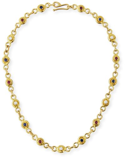 Jean Mahie 22k Gold Link Necklace With Diamonds, Sapphires & Rubies - Metallic