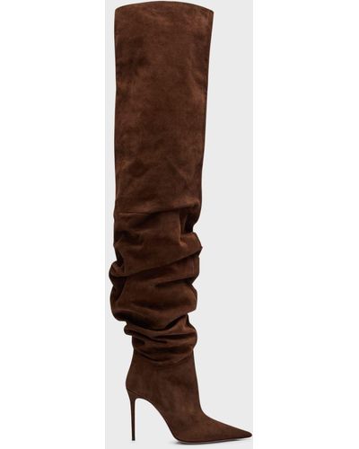 AMINA MUADDI Jaheel Slouchy Leather Over-The-Knee Boots - Brown