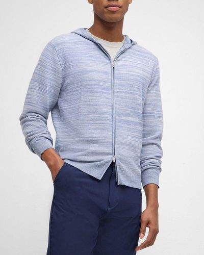 Peter Millar Ravello Melange Hooded Full-Zip Sweater - Blue