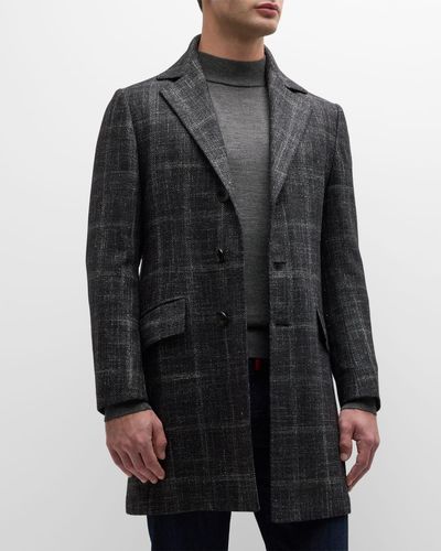 Kiton Windowpane Cashmere Top Coat - Gray