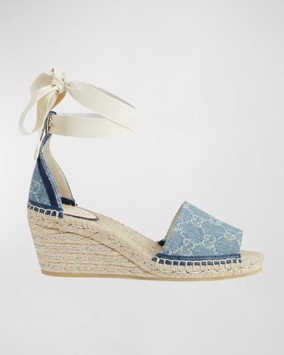 Gucci Pilar Gg Denim Espadrille Sandals - Blue
