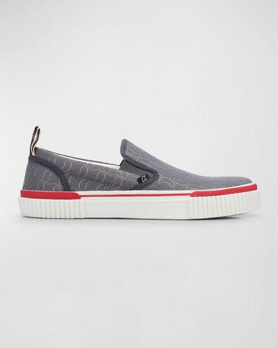 Christian Louboutin Pedro Boat Jacquard Monogram Slip-On Sneakers - Blue