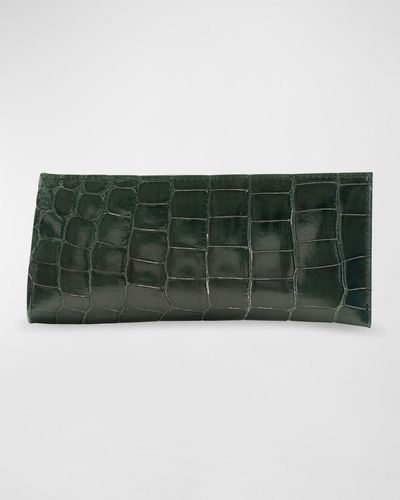 Abas Glazed Alligator Leather Eyewear Case - Green