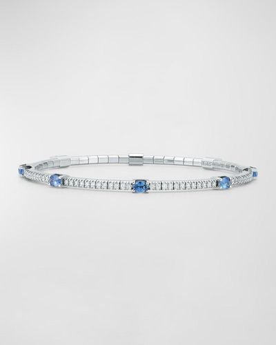 EXTENSIBLE 18K Oval Sapphire And Diamond Stretch Tennis Bracelet, Size 6.5"L - Metallic