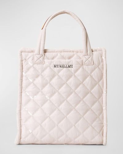 MZ Wallace Mini Sequin Quilted Box Tote Bag - Natural