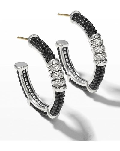 Lagos Black Caviar Diamond Hoop Earrings - White
