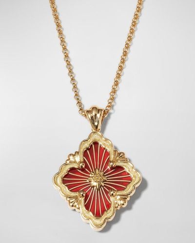 Buccellati Opera Tulle Pendant Necklace With Big Motif Red And 18k Yellow Gold - White
