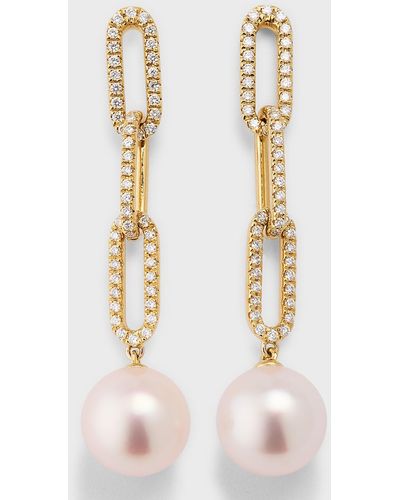Pearls By Shari 9mm South Sea Pearl And 18k Gold Earrings With Diamonds - Natural