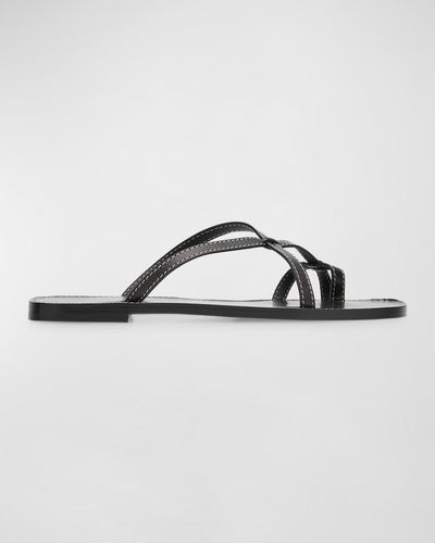 The Row Link Leather Toe-Loop Slide Sandals - Brown