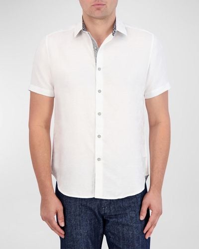 Robert Graham Poseidon Linen-Cotton Short-Sleeve Shirt - White