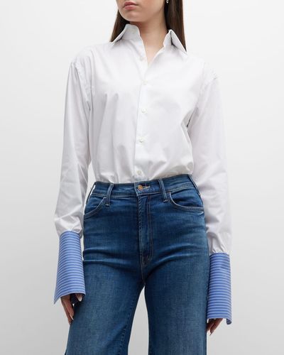 Woera Contrast-cuff Button-front Cotton Shirt - Blue