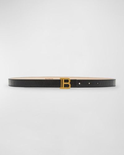 Balmain B-Monogram Embossed Leather Skinny Belt - Multicolor