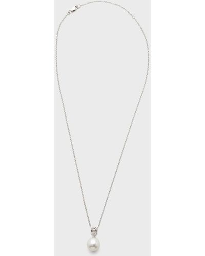 Pearls By Shari 18k White Gold 11mm South Sea Pearl With Round And Baguette Diamond Necklace, 16-18"l