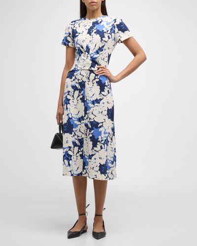 Tanya Taylor Mac Floral-print Crossover Waist Midi Dress - Blue