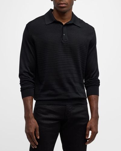 Stefano Ricci Silk Ribbed Polo Shirt - Black
