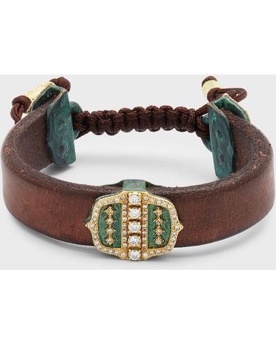 Armenta 18k Yellow Gold And Patina Artifact Leather Bracelet - Multicolor