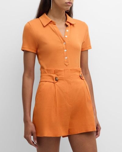 Veronica Beard Kearney Short-Sleeve Polo Top - Orange
