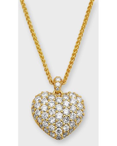 Neiman Marcus 18k Gold Diamond Heart Pendant Necklace - Metallic