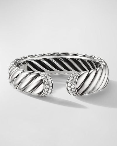 David Yurman Sculpted Cable Cuff Bracelet With Diamonds In Silver, 17mm - Metallic