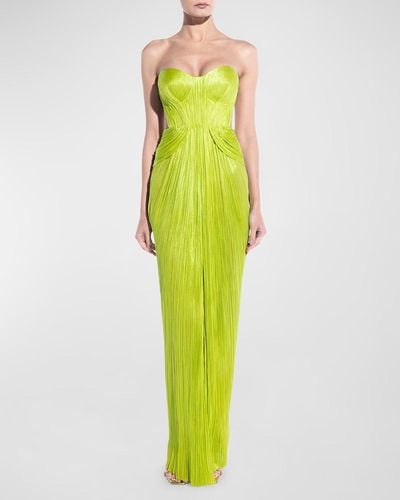 Maria Lucia Hohan Caly Strapless Cutout Plisse Slit Gown - Green