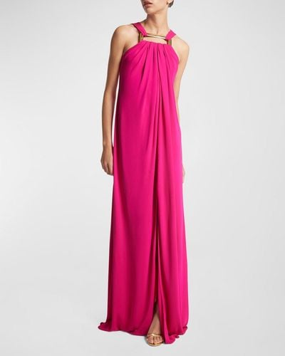 Michael Kors Collection Gathered Halter Gown  Designer outfits woman Michael  kors dresses Blue evening gowns