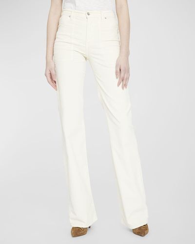 Veronica Beard Crosbie Wide-Leg Patch Pocket Corduroy Jeans - White