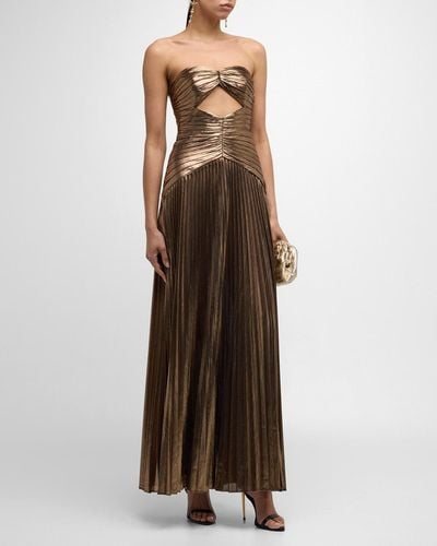retroféte Mallory Strapless Metallic Maxi Dress - Brown
