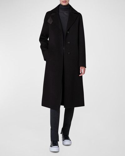 Akris Leather Collar Cashmere Coat - Black